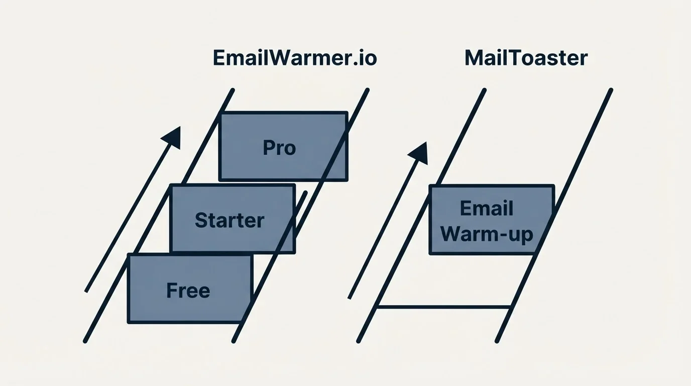 Pricing ladder: Pricing Comparison (EmailWarmer.io, MailToaster, Free, Email Warm-up)