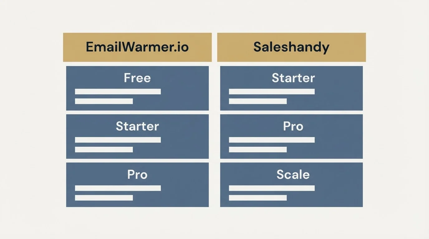 Pricing table: Pricing Comparison (EmailWarmer.io, Saleshandy, Free, Starter)