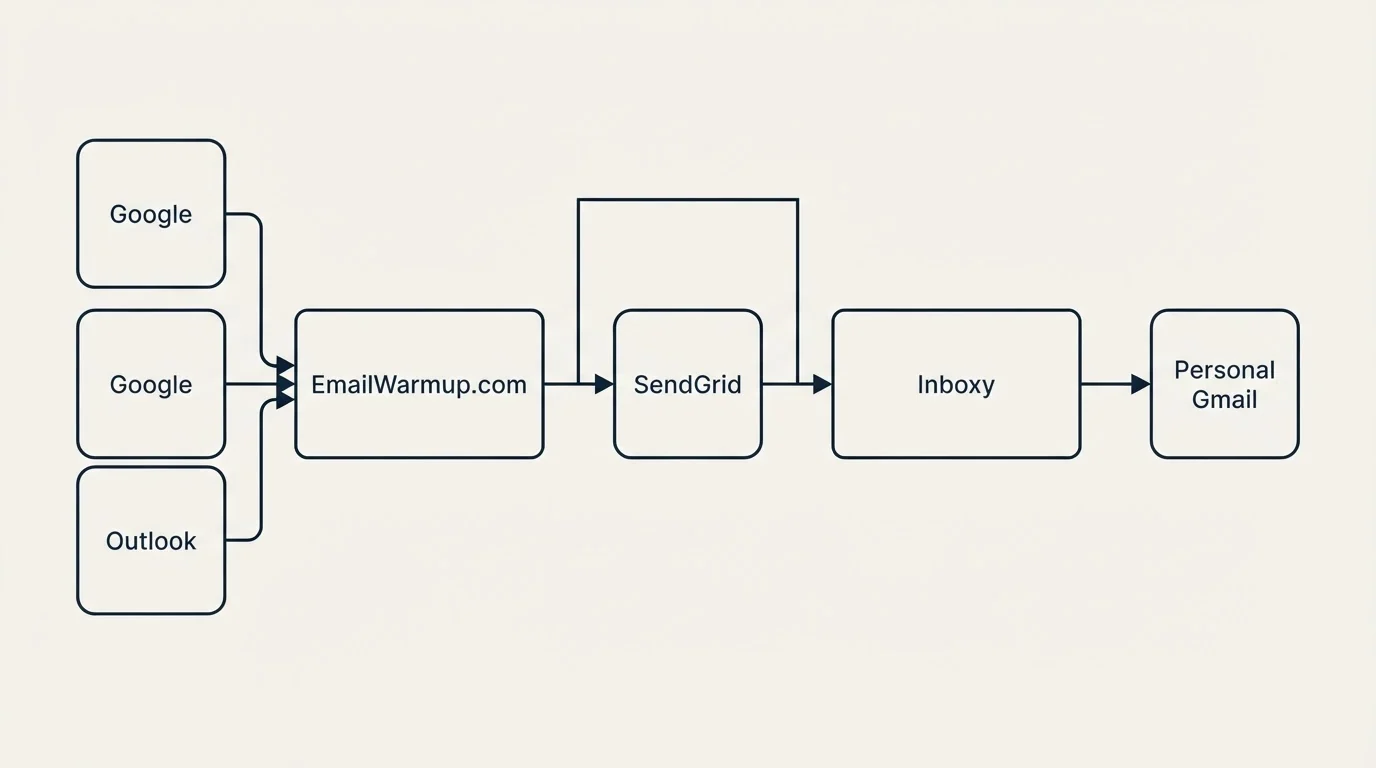 Integration flow: Integration Ecosystem (EmailWarmup.com, Inboxy, SendGrid, Google)