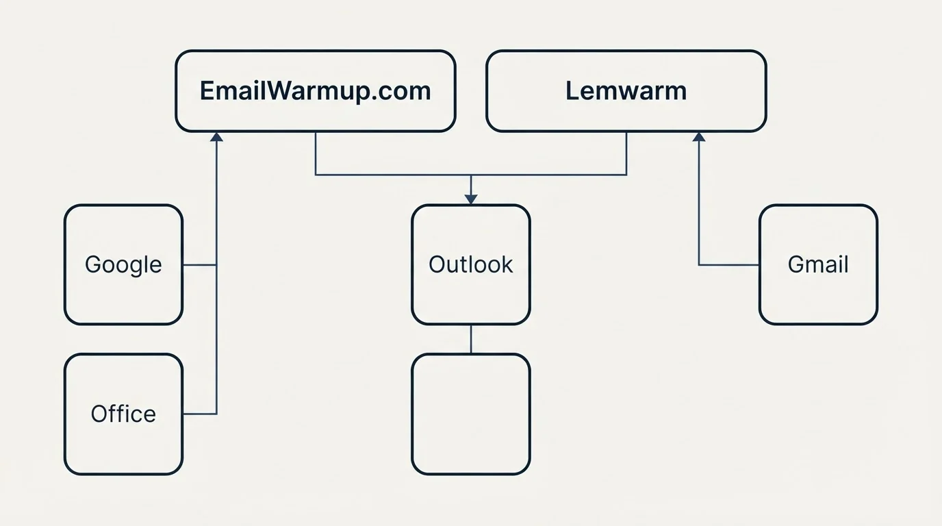 Integration grid: Integration Ecosystem (EmailWarmup.com, Lemwarm, Outlook, Google)
