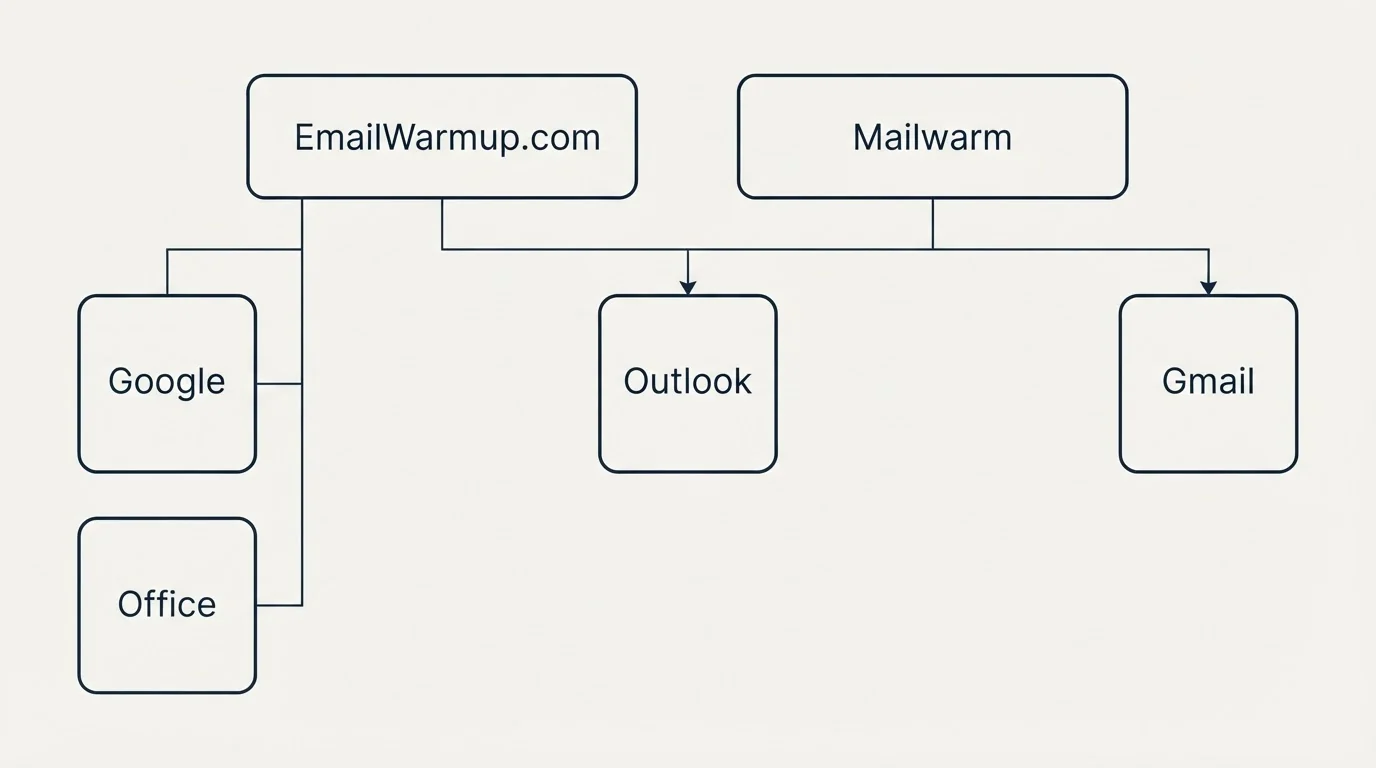 Integration grid: Integration Ecosystem (EmailWarmup.com, Mailwarm, Outlook, Google)