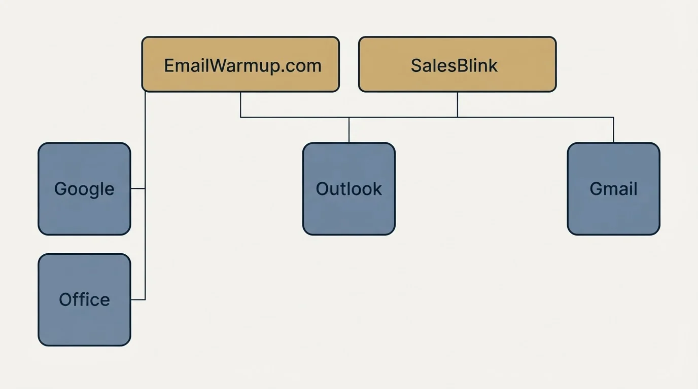 Integration grid: Integration Ecosystem (EmailWarmup.com, SalesBlink, Outlook, Google)
