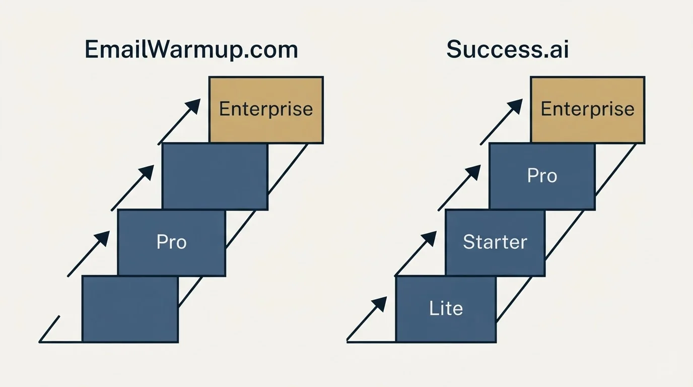 Pricing ladder: Pricing Comparison (EmailWarmup.com, Success.ai, Pro, Lite)