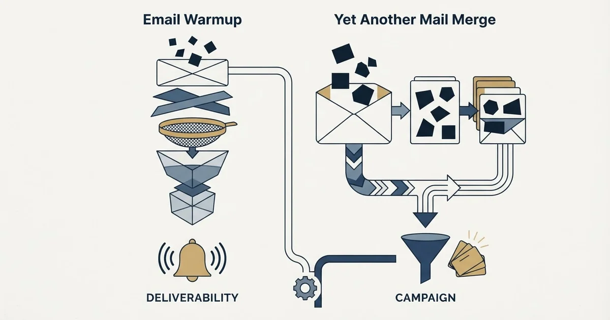 Editorial illustration for EmailWarmup.com vs Yet Another Mail Merge