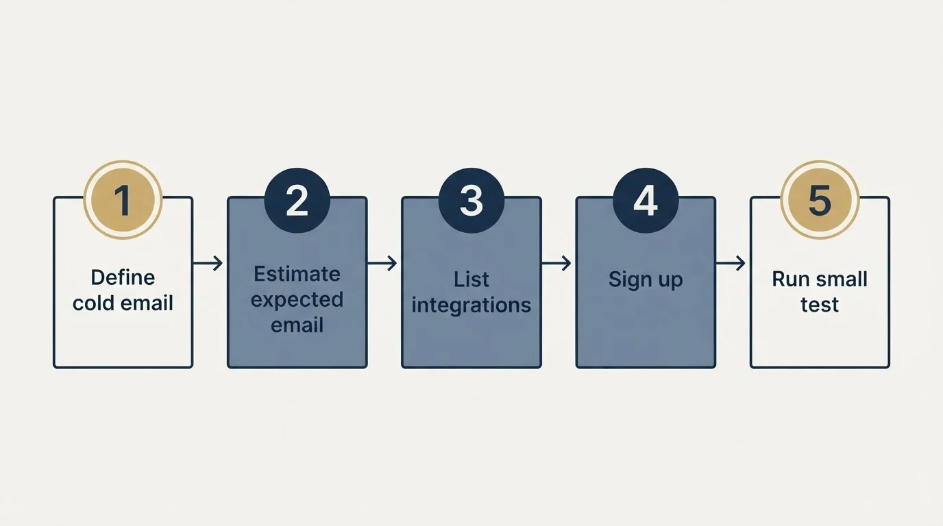 Step sequence: Getting Started Checklist (Define cold email, Estimate expected email, List integrations, Sign up)