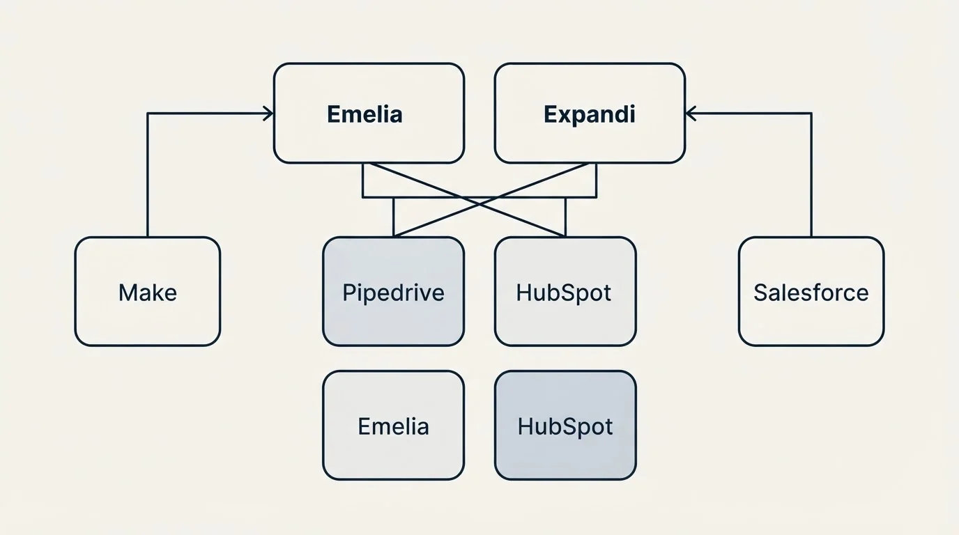 Integration grid: Integration Ecosystem (Emelia, Expandi, Pipedrive, HubSpot)