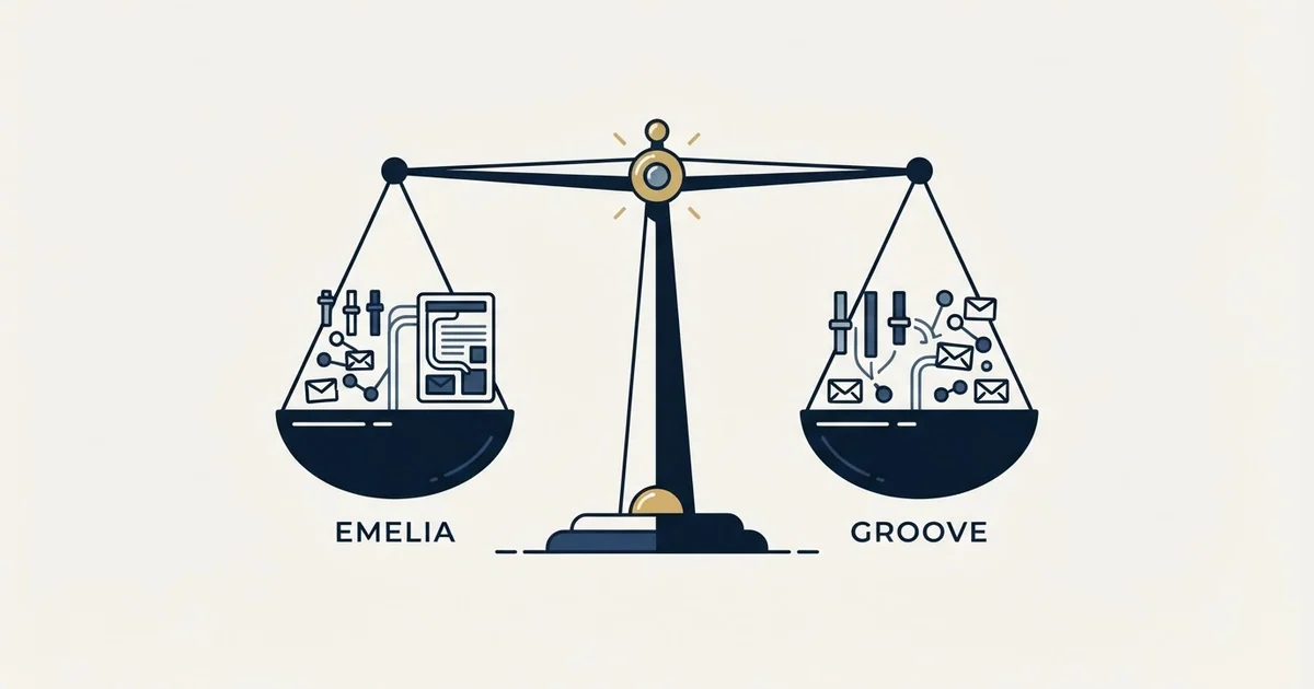 Editorial illustration for Emelia vs Groove by Clari