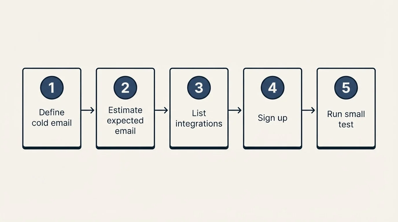 Step sequence: Getting Started Checklist (Define cold email, Estimate expected email, List integrations, Sign up)