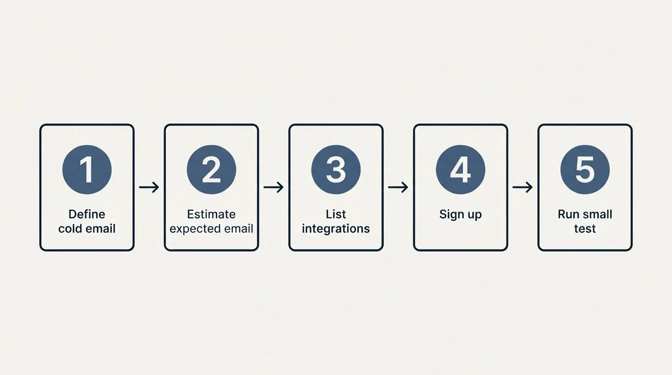 Step sequence: Getting Started Checklist (Define cold email, Estimate expected email, List integrations, Sign up)