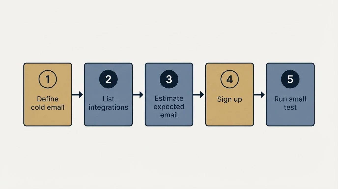 Step sequence: Getting Started Checklist (Define cold email, Estimate expected email, List integrations, Sign up)