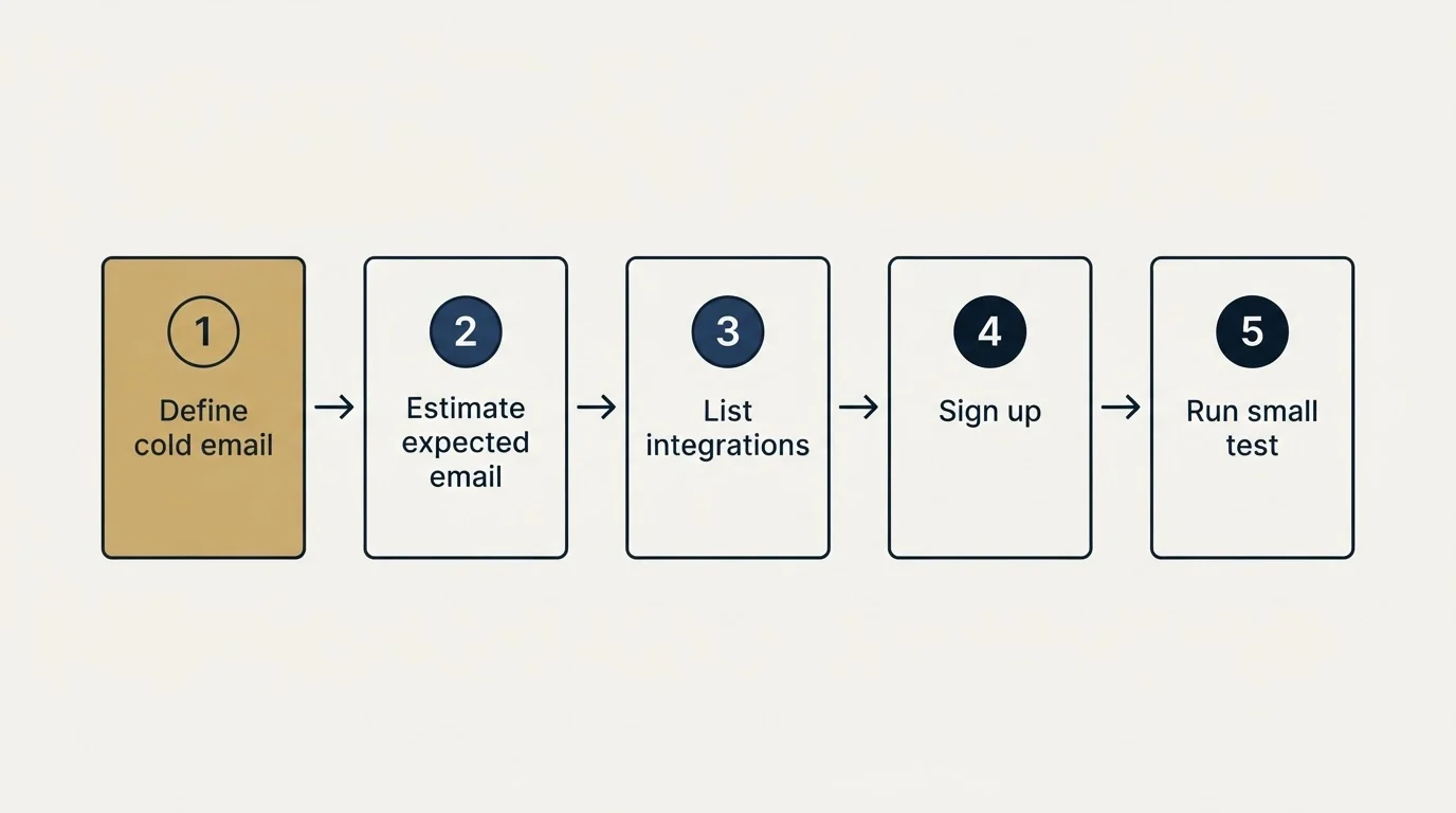 Step sequence: Getting Started Checklist (Define cold email, Estimate expected email, List integrations, Sign up)