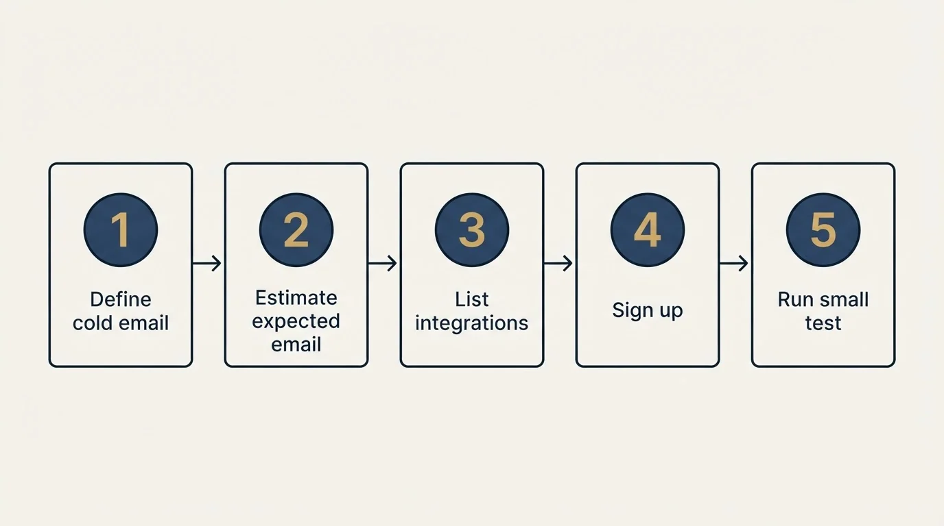 Step sequence: Getting Started Checklist (Define cold email, Estimate expected email, List integrations, Sign up)