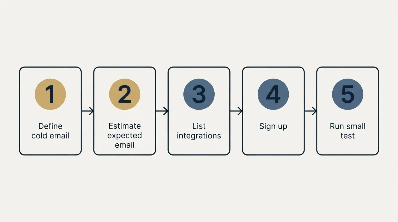Step sequence: Getting Started Checklist (Define cold email, Estimate expected email, List integrations, Sign up)