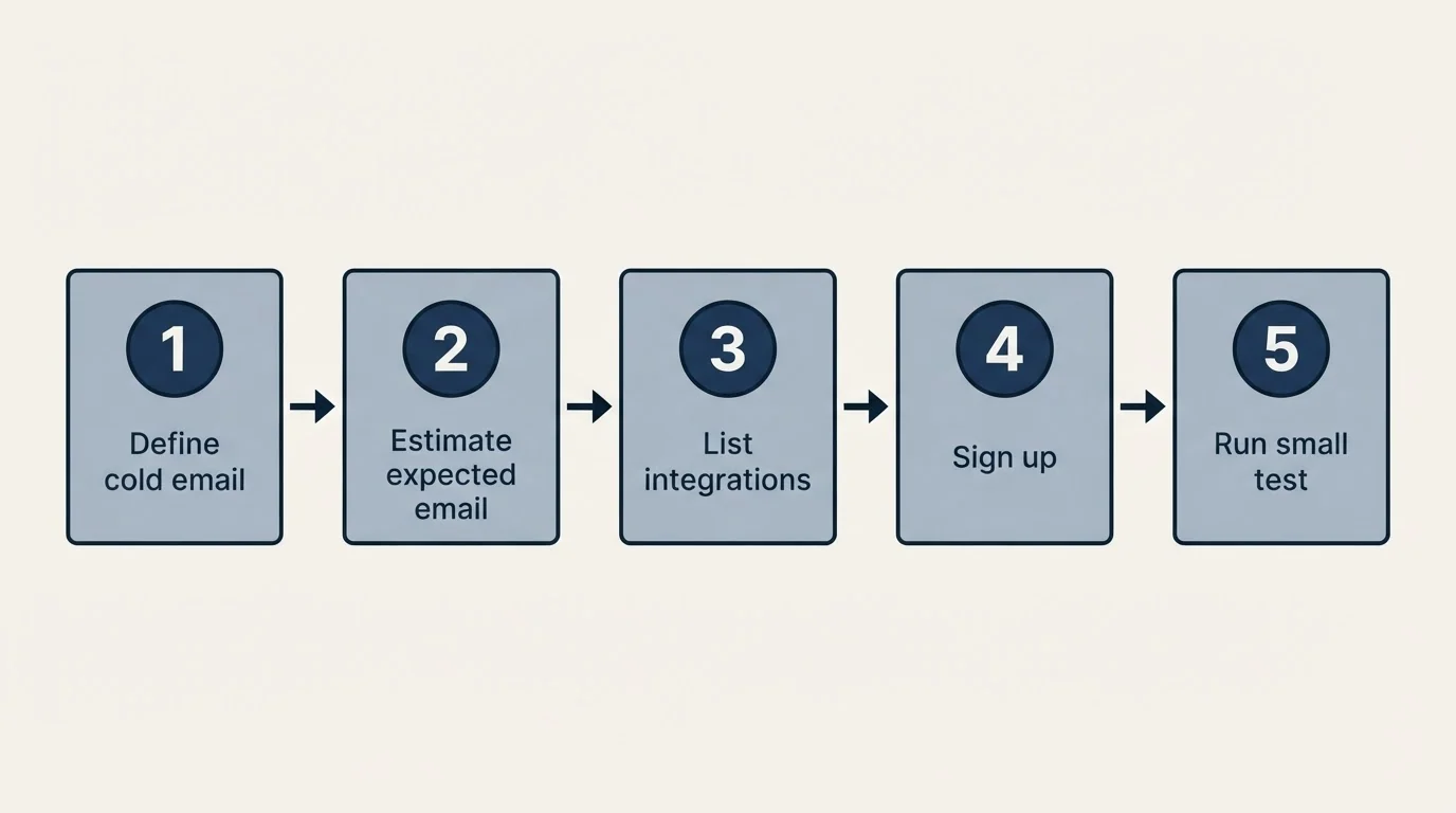 Step sequence: Getting Started Checklist (Define cold email, Estimate expected email, List integrations, Sign up)