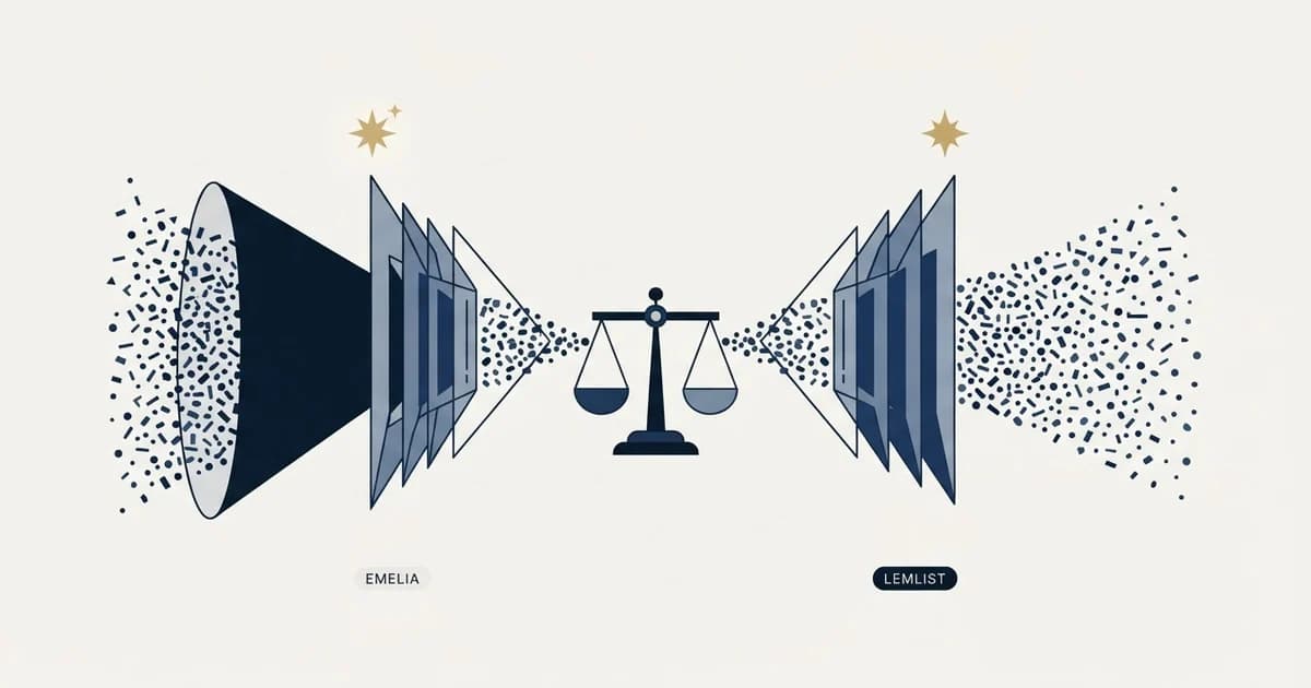 Editorial illustration for Emelia vs Lemlist