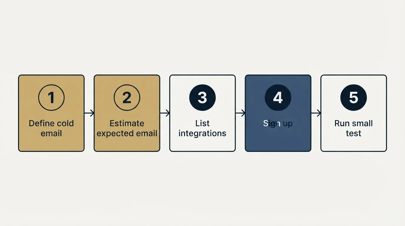 Step sequence: Getting Started Checklist (Define cold email, Estimate expected email, List integrations, Sign up)