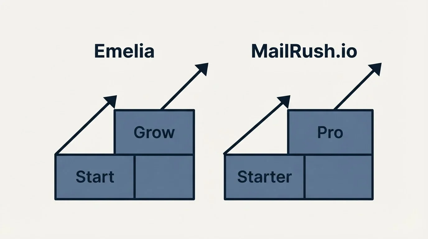 Pricing ladder: Pricing Comparison (Emelia, MailRush.io, Start, Starter)