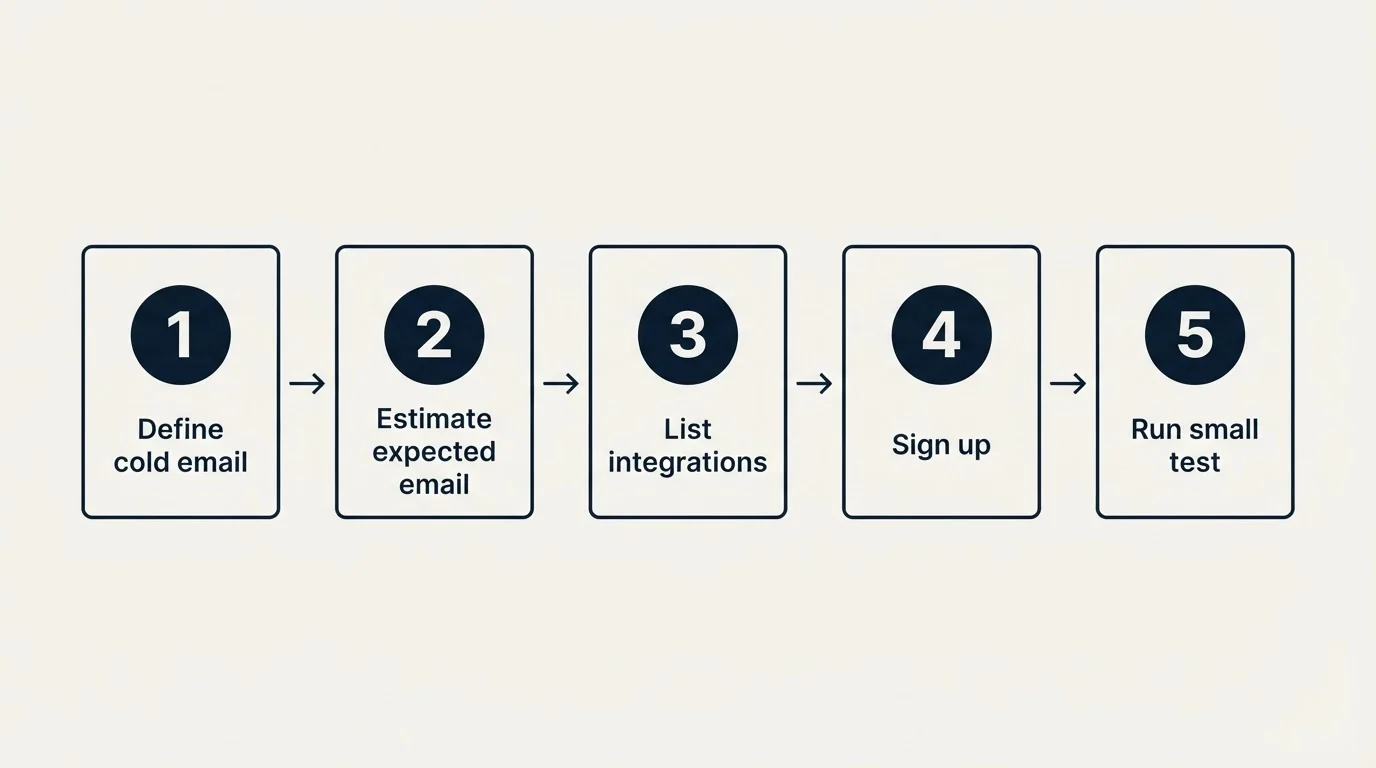 Step sequence: Getting Started Checklist (Define cold email, Estimate expected email, List integrations, Sign up)