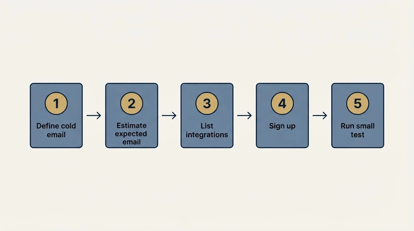 Step sequence: Getting Started Checklist (Define cold email, Estimate expected email, List integrations, Sign up)