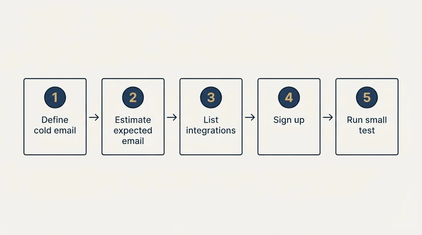 Step sequence: Getting Started Checklist (Define cold email, Estimate expected email, List integrations, Sign up)