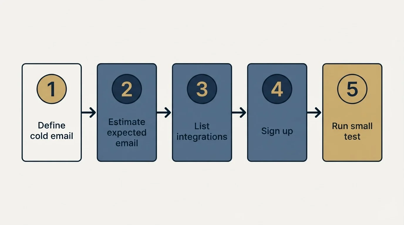 Step sequence: Getting Started Checklist (Define cold email, Estimate expected email, List integrations, Sign up)