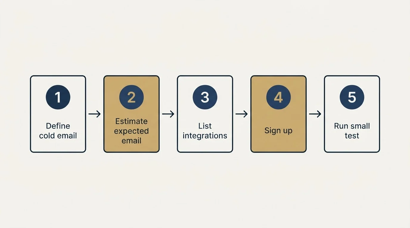 Step sequence: Getting Started Checklist (Define cold email, Estimate expected email, List integrations, Sign up)