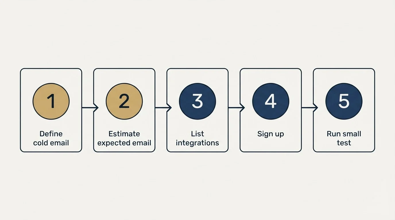 Step sequence: Getting Started Checklist (Define cold email, Estimate expected email, List integrations, Sign up)