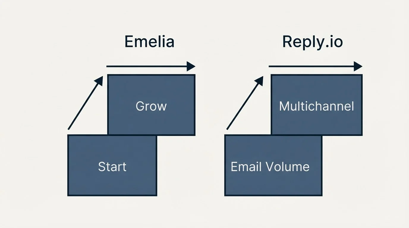 Pricing ladder: Pricing Comparison (Emelia, Reply.io, Start, Email Volume)