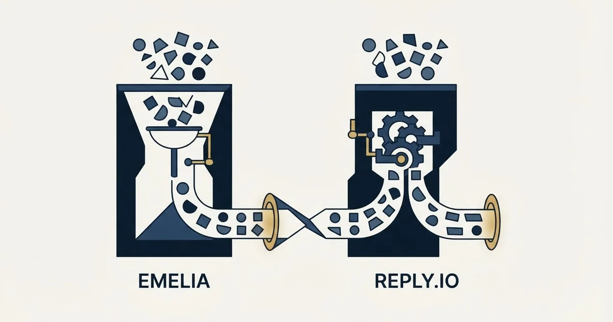 Editorial illustration for Emelia vs Reply.io