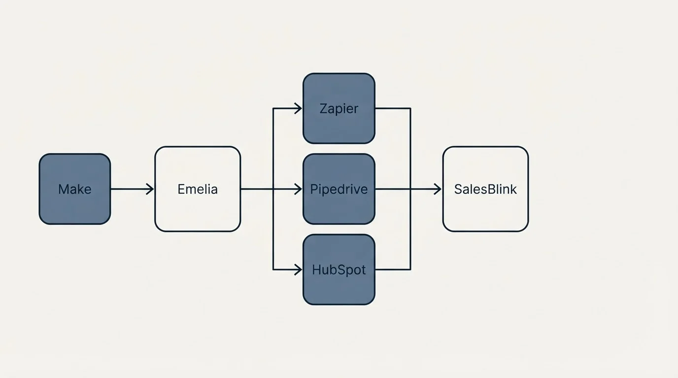 Integration flow: Integration Ecosystem (Emelia, SalesBlink, Zapier, Pipedrive)