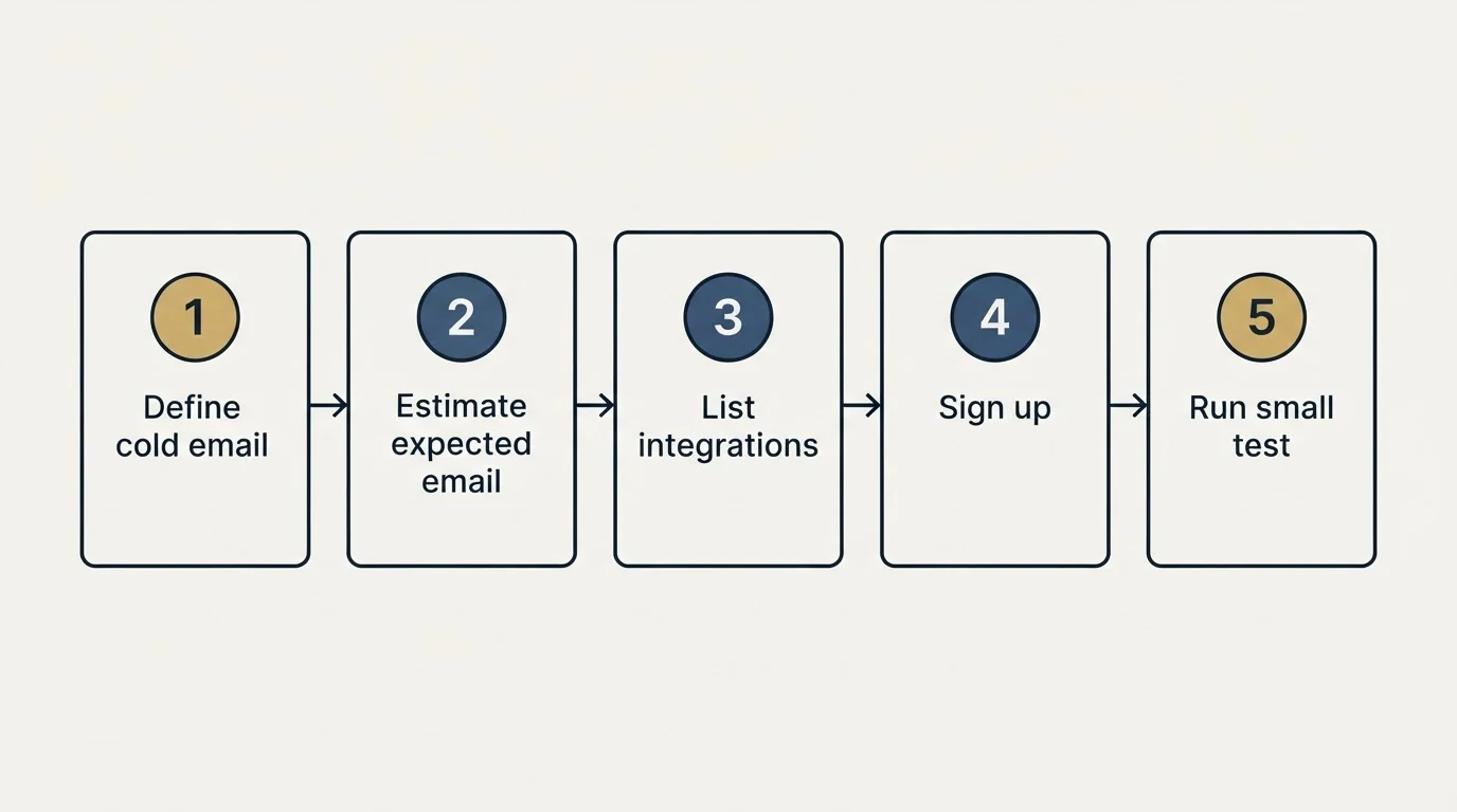 Step sequence: Getting Started Checklist (Define cold email, Estimate expected email, List integrations, Sign up)