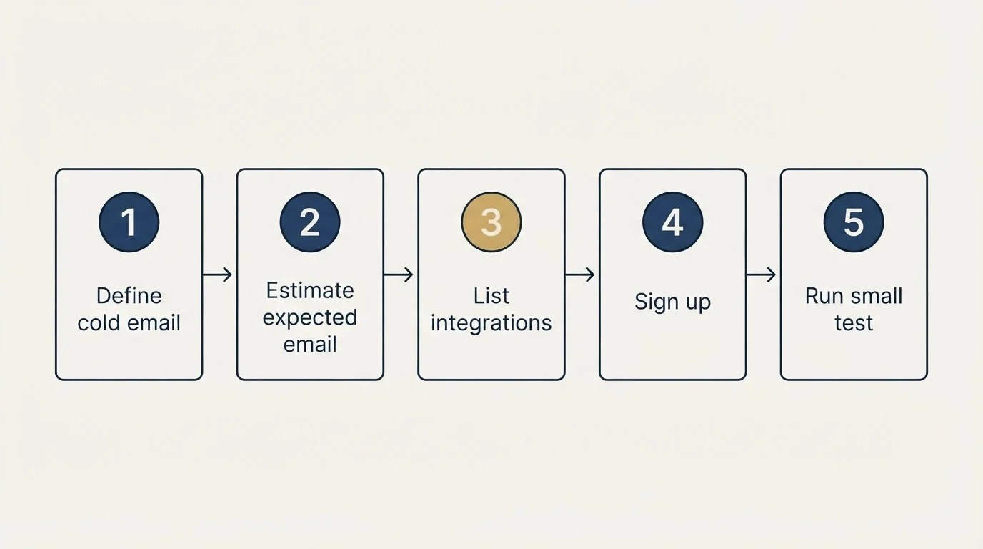 Step sequence: Getting Started Checklist (Define cold email, Estimate expected email, List integrations, Sign up)