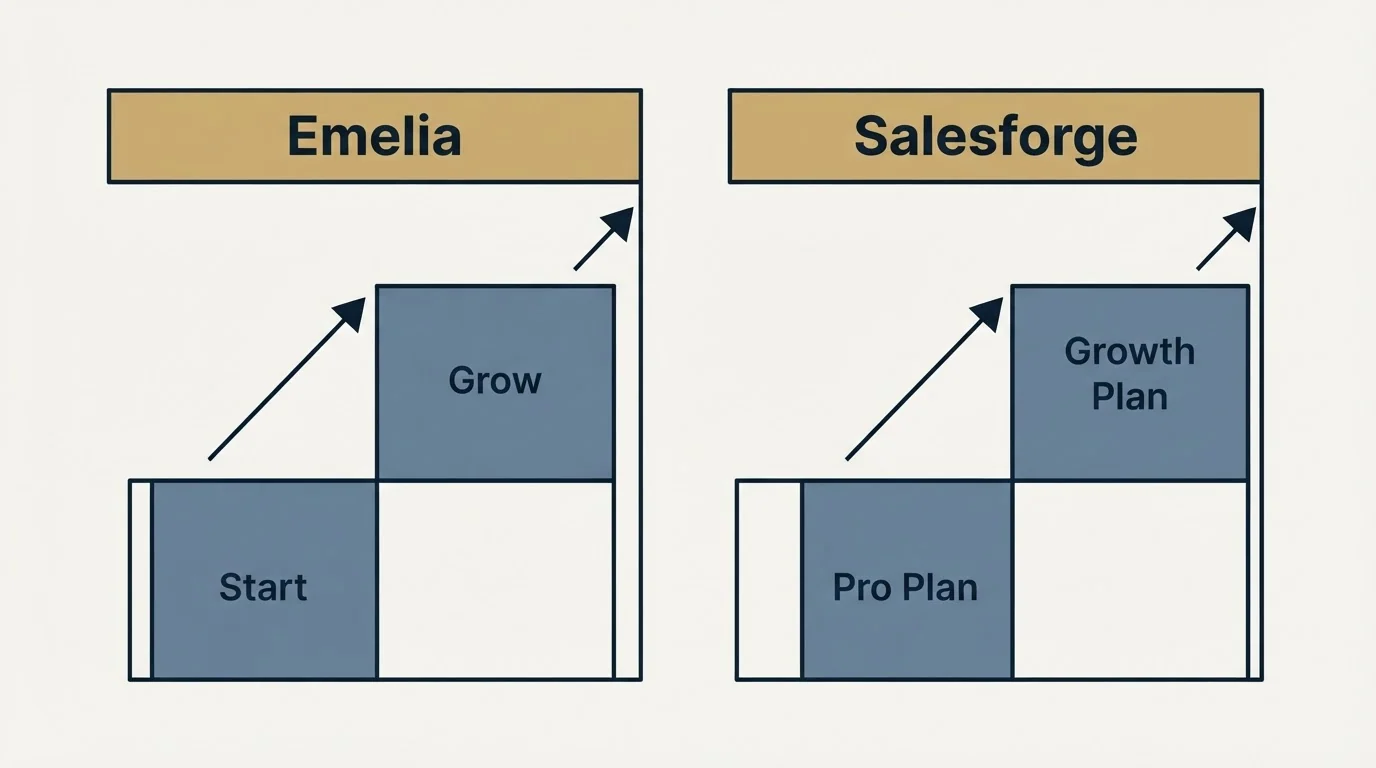 Pricing ladder: Pricing Comparison (Emelia, Salesforge, Start, Pro Plan)