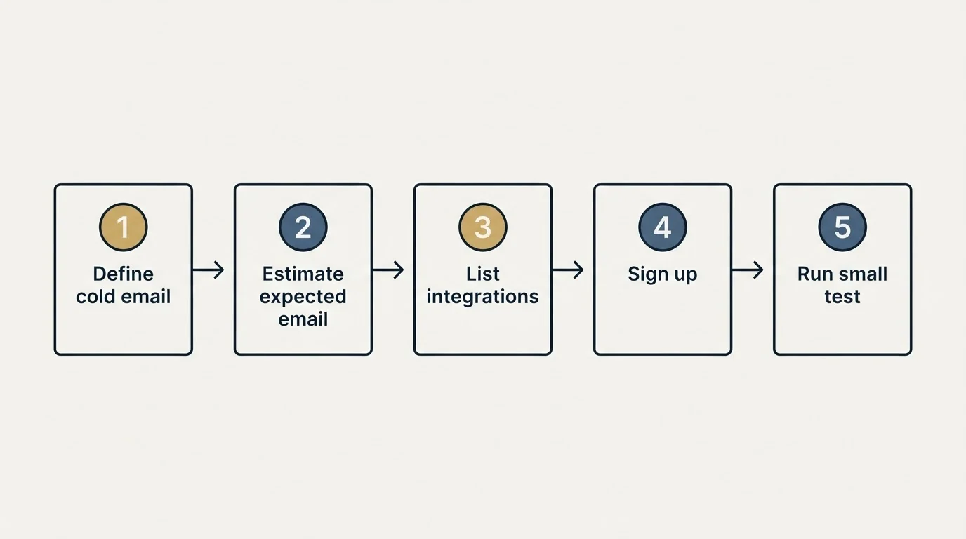 Step sequence: Getting Started Checklist (Define cold email, Estimate expected email, List integrations, Sign up)