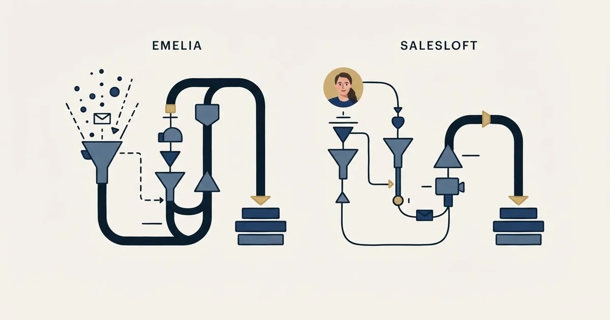 Editorial illustration for Emelia vs Salesloft