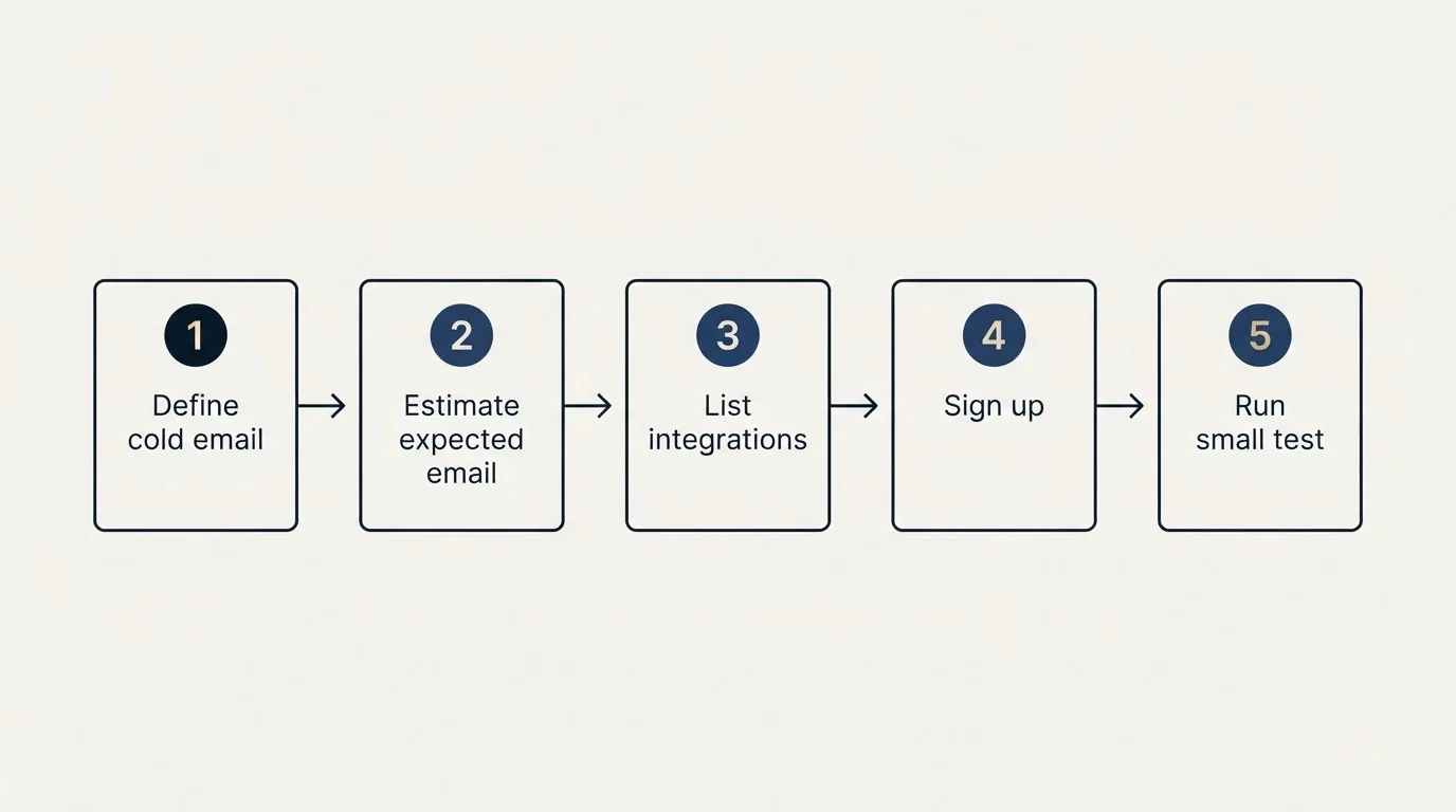 Step sequence: Getting Started Checklist (Define cold email, Estimate expected email, List integrations, Sign up)