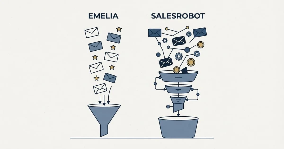 Editorial illustration for Emelia vs SalesRobot