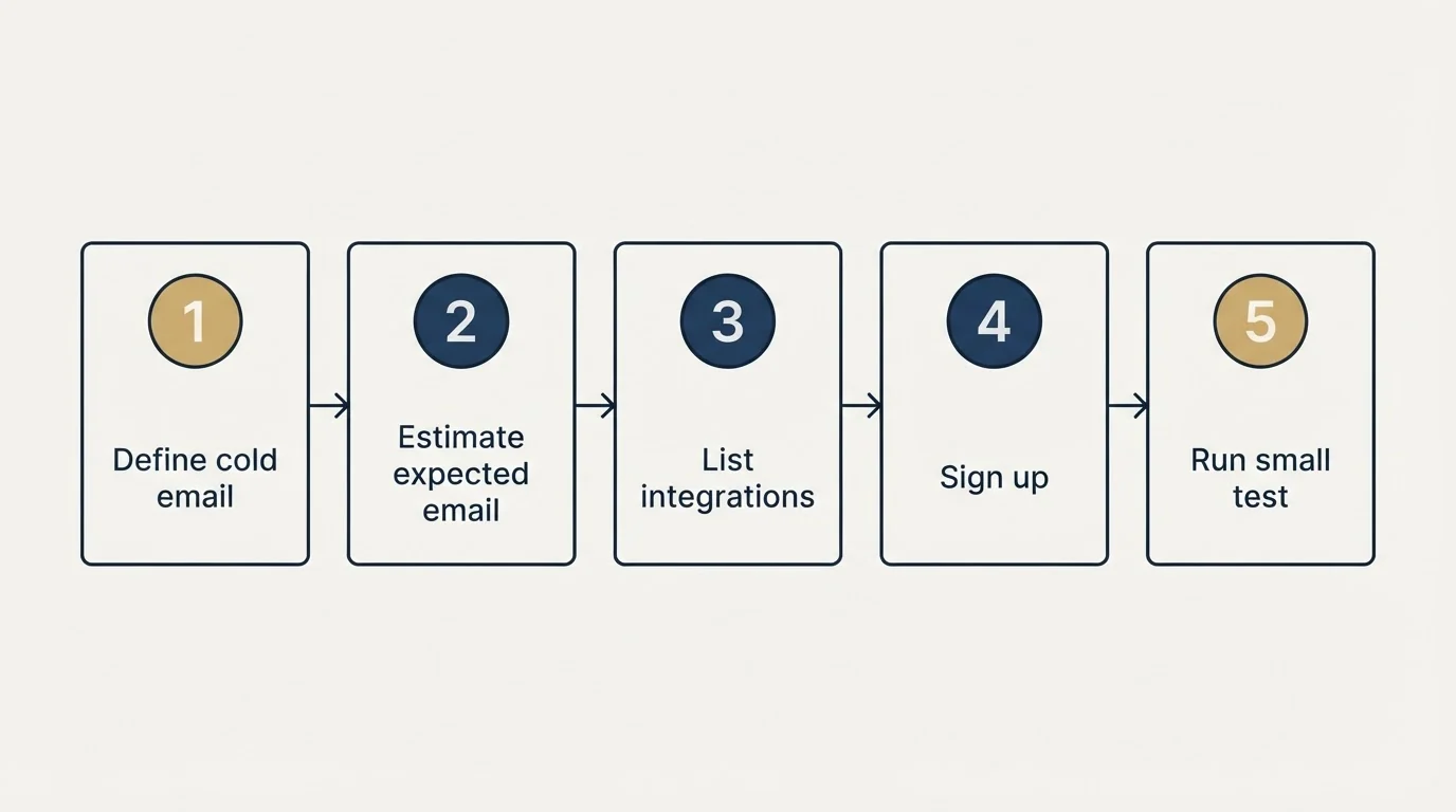 Step sequence: Getting Started Checklist (Define cold email, Estimate expected email, List integrations, Sign up)