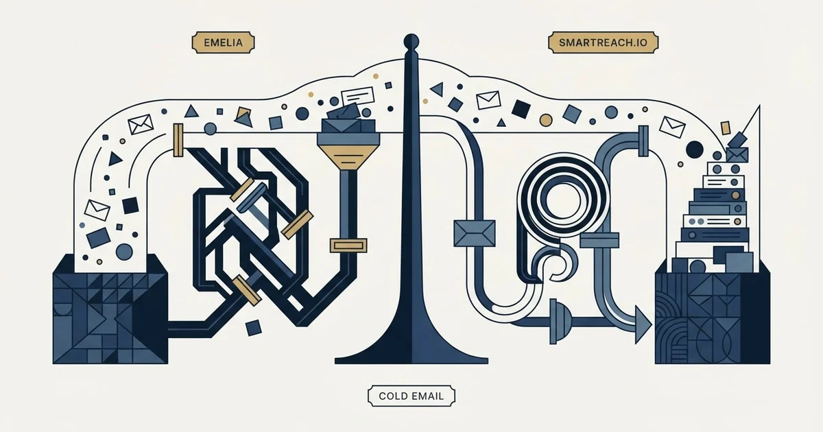 Editorial illustration for Emelia vs SmartReach.io