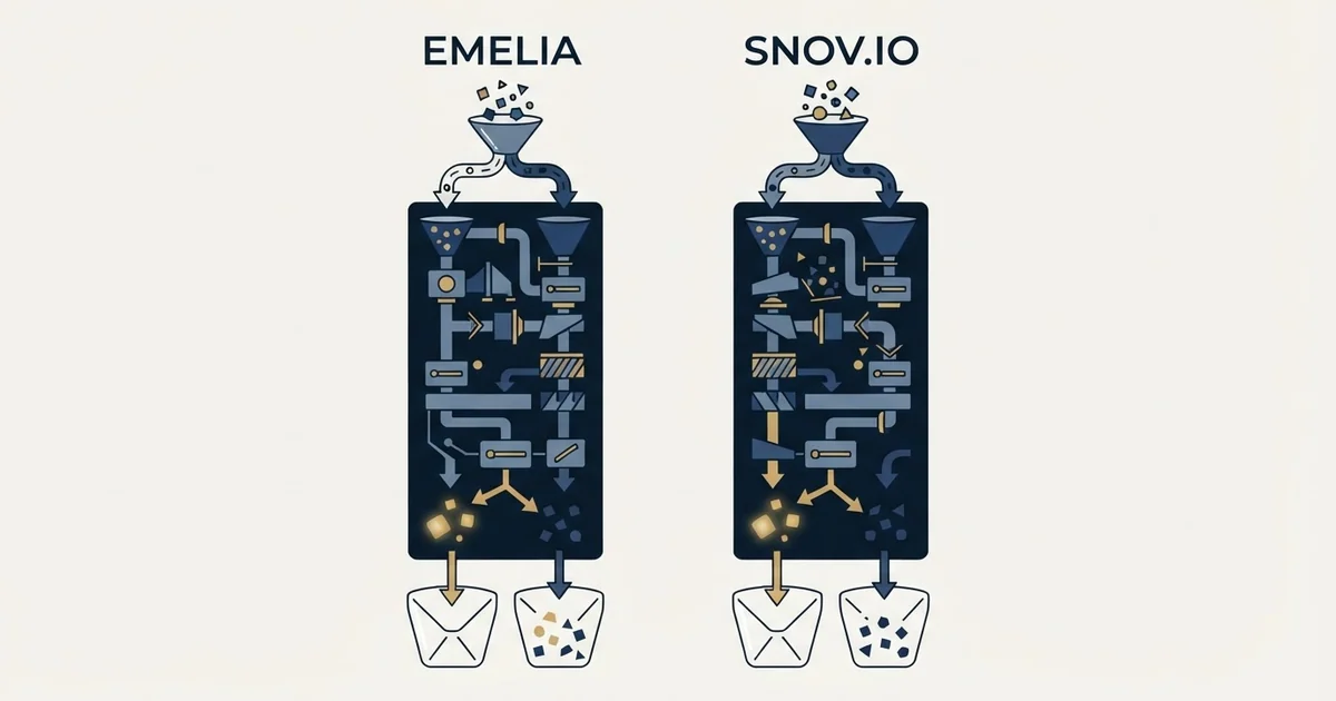 Editorial illustration for Emelia vs Snov.io