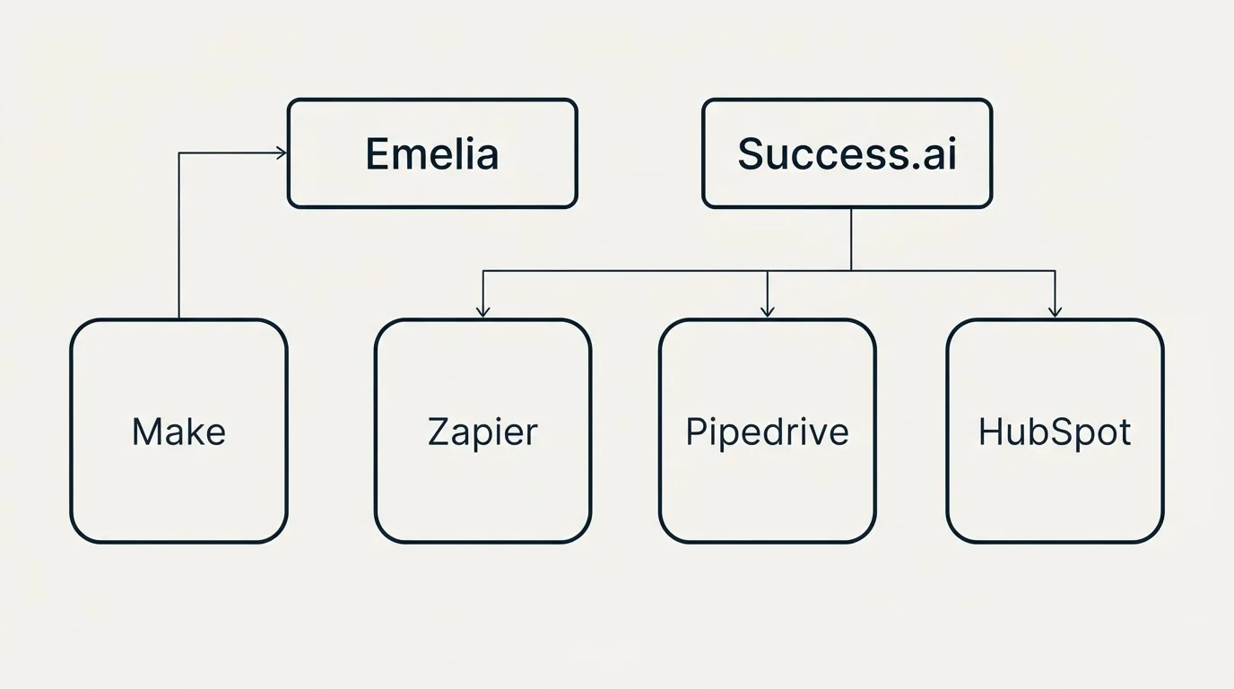 Integration grid: Integration Ecosystem (Emelia, Success.ai, Zapier, Pipedrive)
