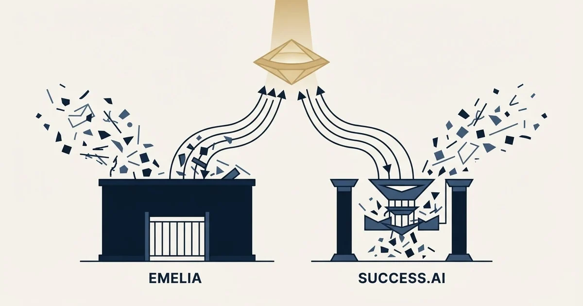 Editorial illustration for Emelia vs Success.ai