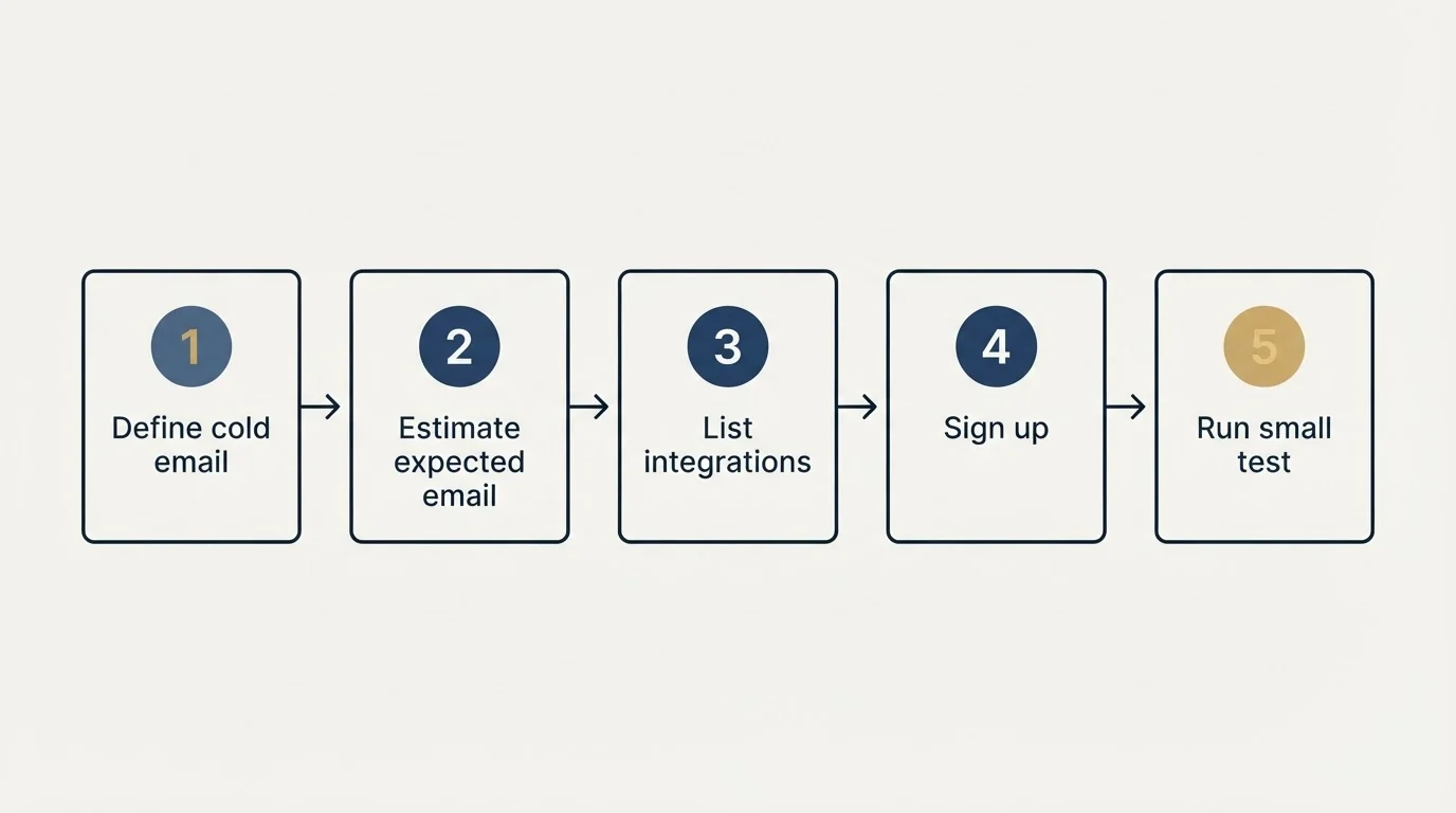 Step sequence: Getting Started Checklist (Define cold email, Estimate expected email, List integrations, Sign up)
