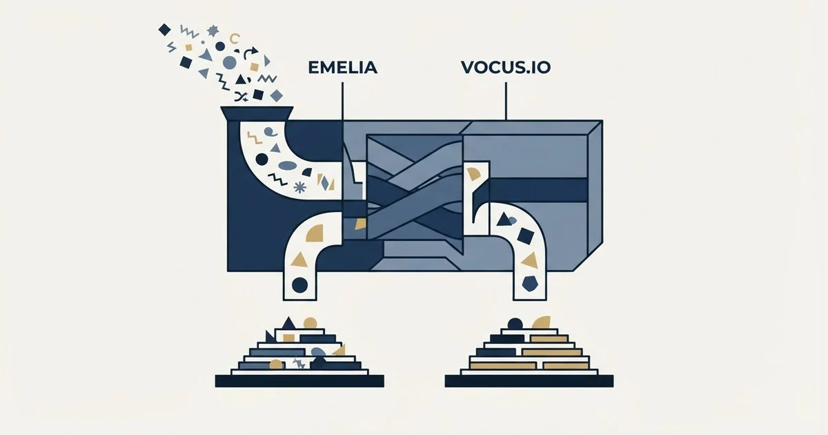 Editorial illustration for Emelia vs Vocus.io