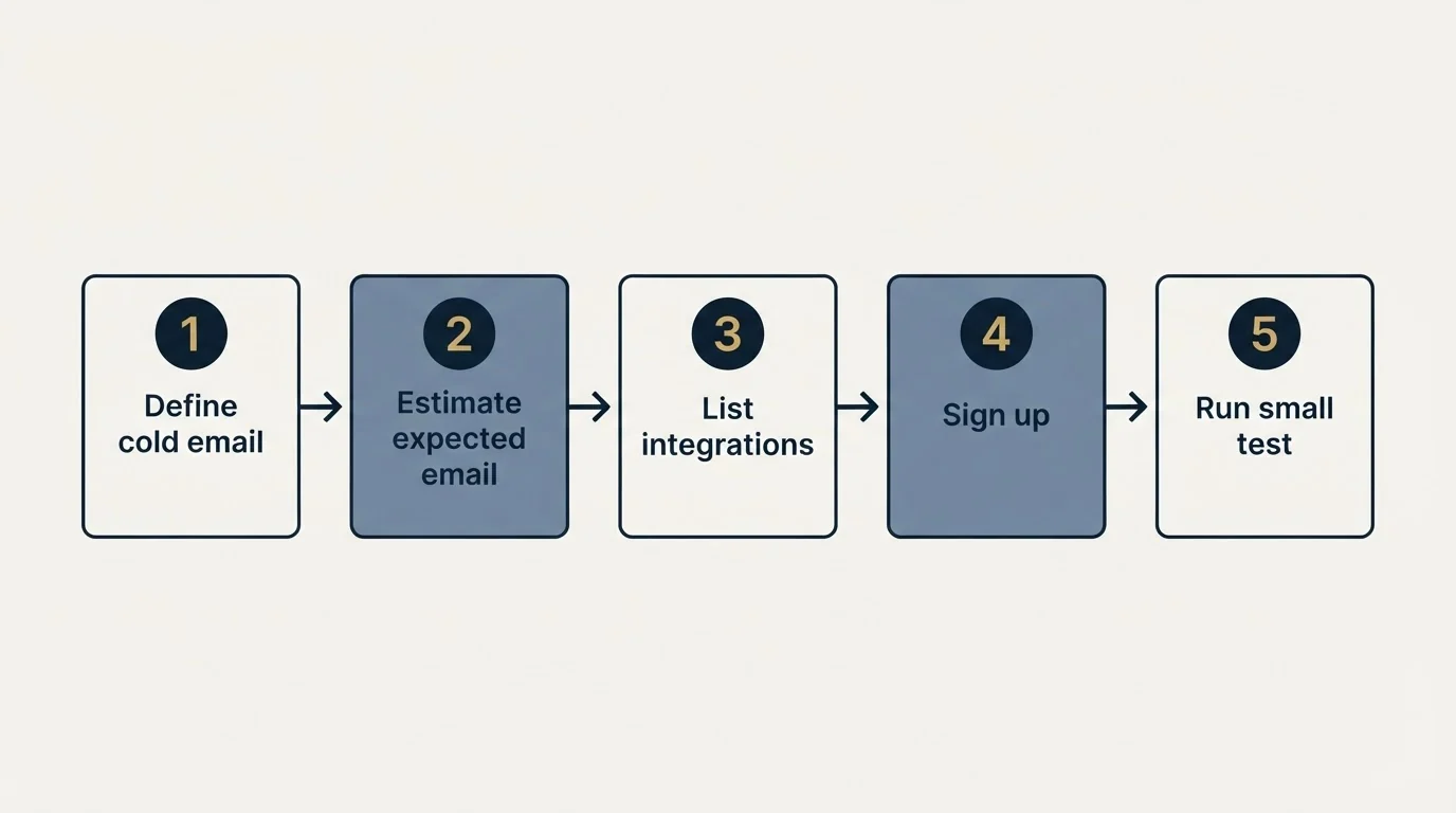 Step sequence: Getting Started Checklist (Define cold email, Estimate expected email, List integrations, Sign up)