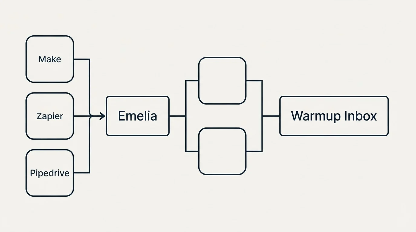 Integration flow: Integration Ecosystem (Emelia, Warmup Inbox, Make, Gmail Workspace)