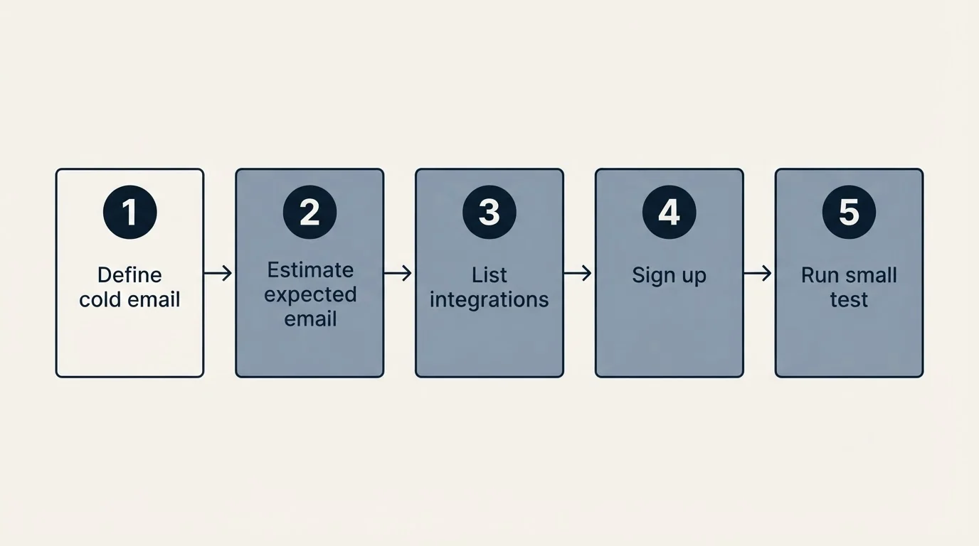 Step sequence: Getting Started Checklist (Define cold email, Estimate expected email, List integrations, Sign up)
