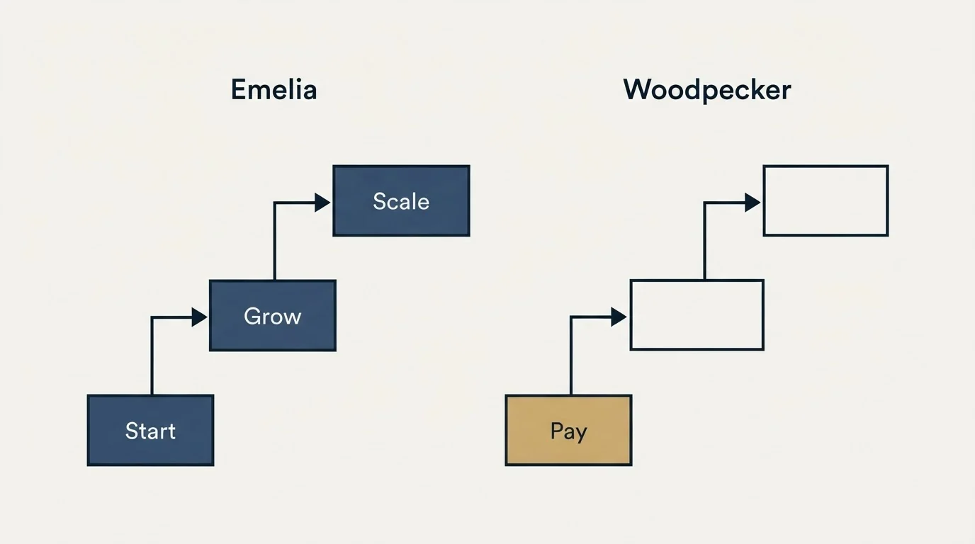 Pricing ladder: Pricing Comparison (Emelia, Woodpecker, Start, Pay)