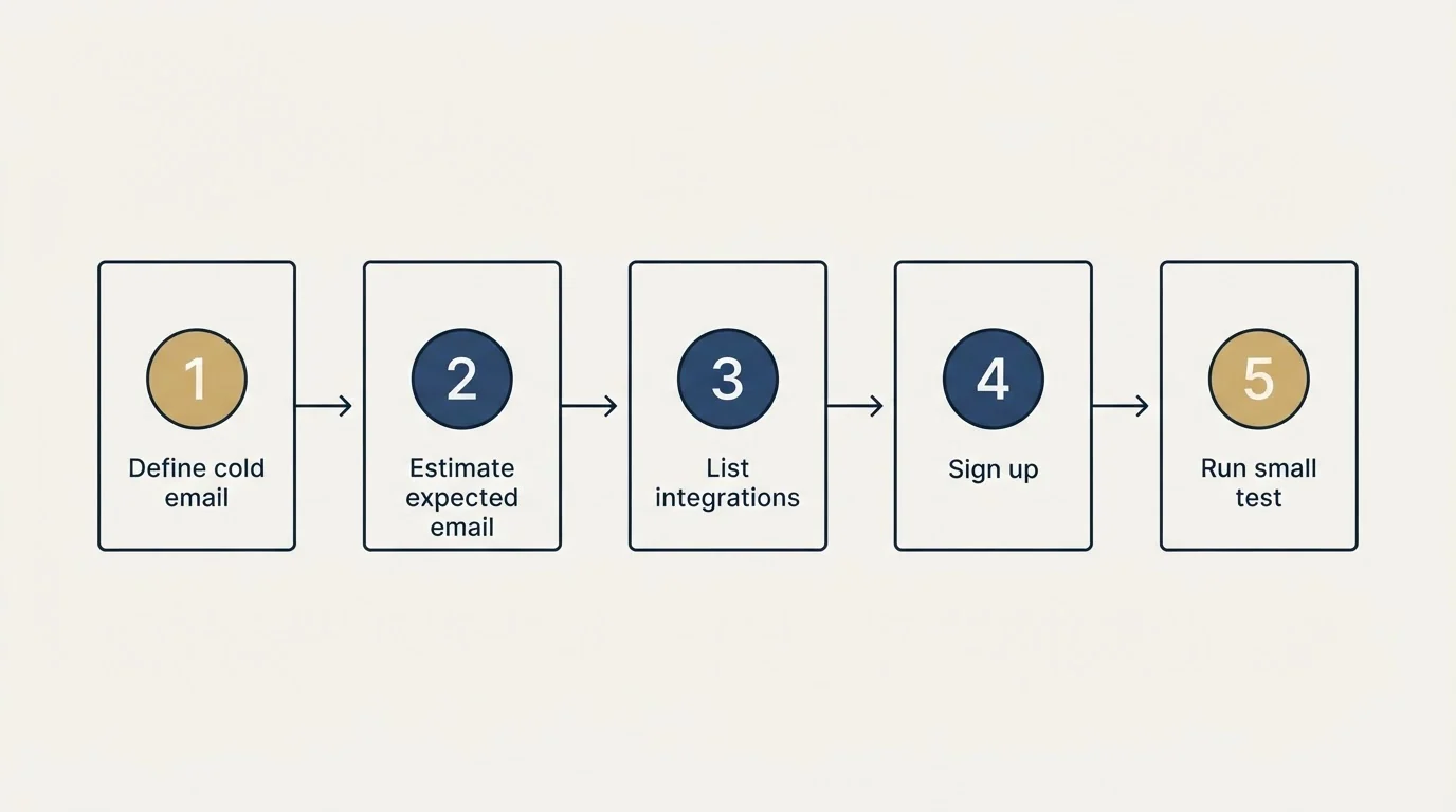 Step sequence: Getting Started Checklist (Define cold email, Estimate expected email, List integrations, Sign up)