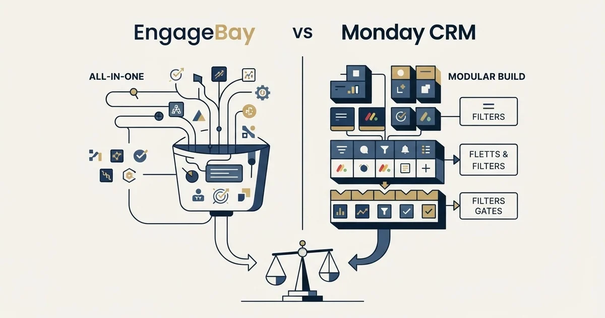 Editorial illustration for EngageBay vs Monday CRM